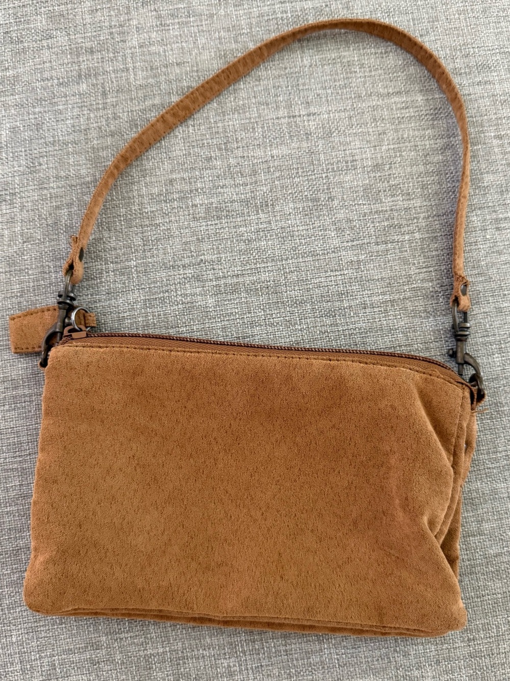 Pseudo-Suede Wristlet Clutch in Chestnut Brown